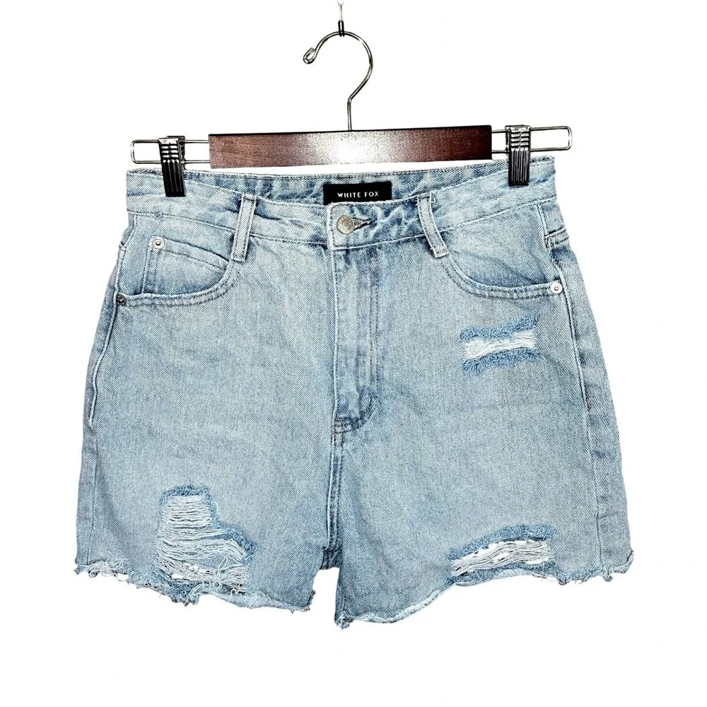 White Fox Denim Shorts Womens M Light Wash Distressed High Rise Cutoff Festival‎